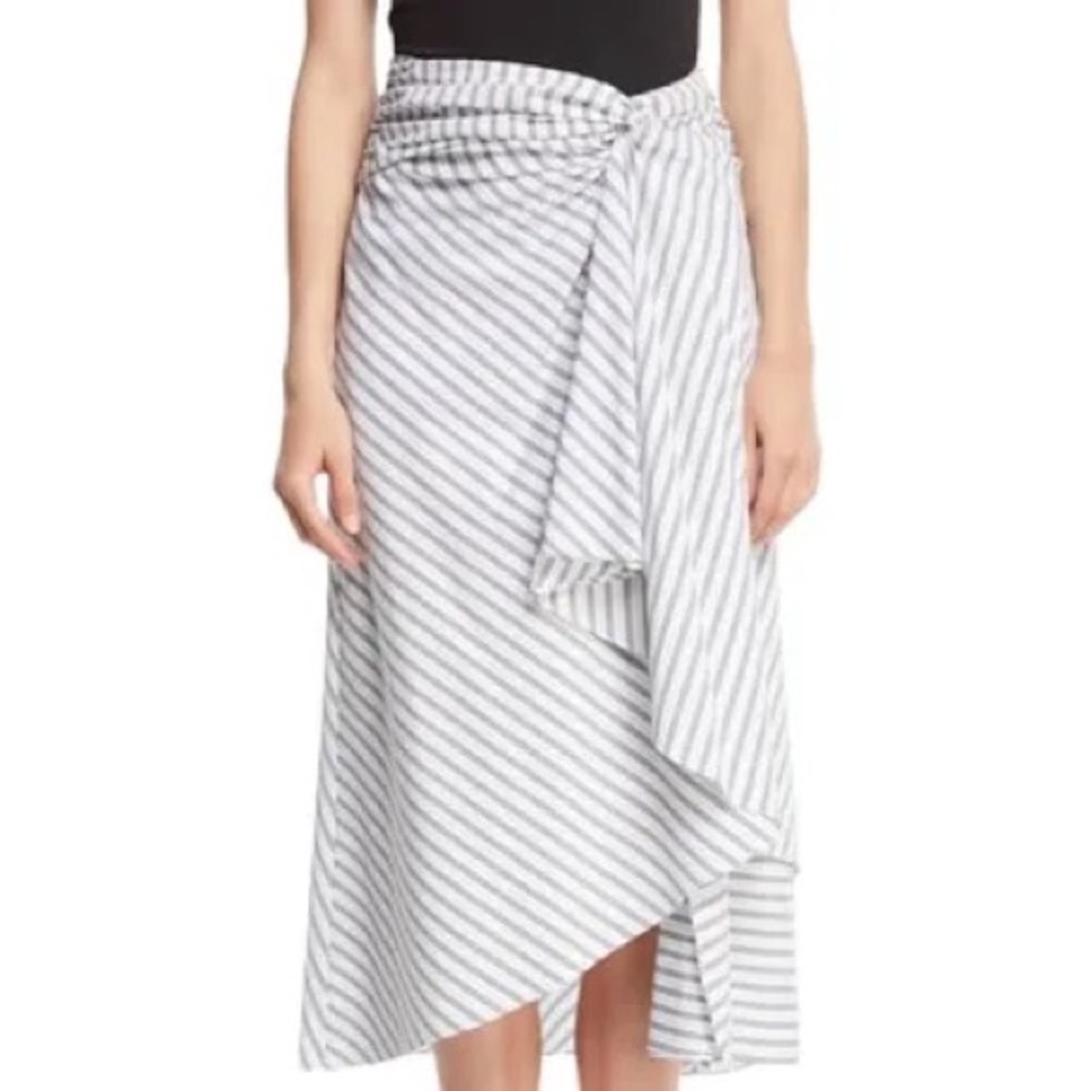 A.L.C. Diller Draped Cotton Midi Skirt asymmetrical black and white stripe